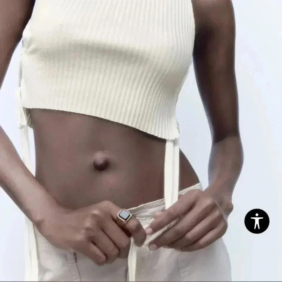 Zara-ribbed Crop top Oyster white - Picture 2 of 7